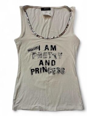 Morgan de toi Sequin-Trim Tank Top - "I Am Pretty and Princess"